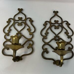 Vintage Brass Candle Wall Sconces Set Of 2 Heart Scrolled Made In India